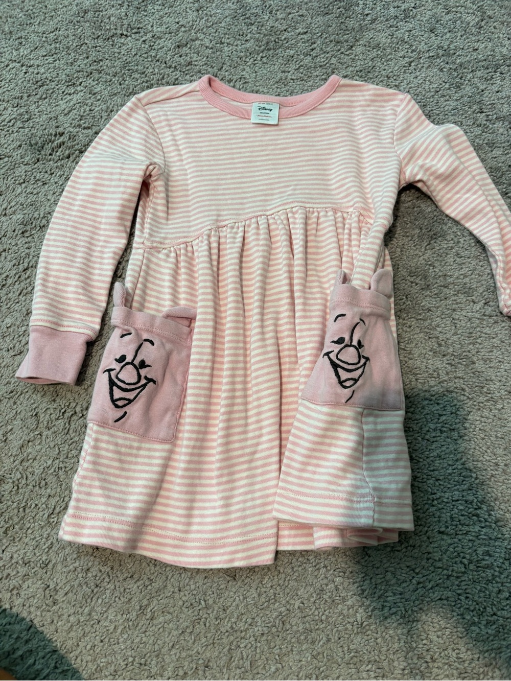 Disney Pink Striped Long-Sleeve Girls Dress with Character Pockets